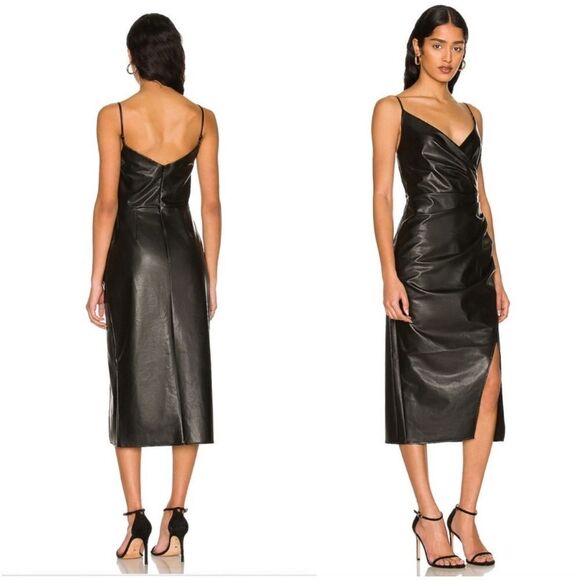 NWT L’Academie Colleen Faux Leather Midi Dress in Black Revolve Small - Picture 16 of 16